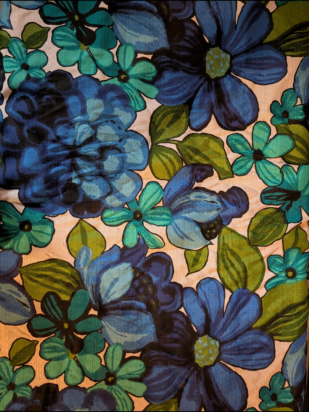 Vintage Blue & Teal Floral Print Fabric